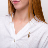 Small Treble Clef Brooch in Silver with 24ct Gold and Black Onyx
