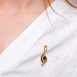 Small Treble Clef Brooch in Silver with 24ct Gold and Black Onyx