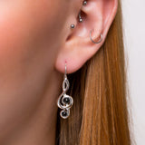 Music Treble Clef Hook Earrings in Silver & Black Onyx