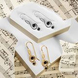 Music Treble Clef Hook Earrings in Silver with 24ct Gold & Black Onyx