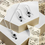 Musical Treble Clef Necklace in Silver and Black Onyx