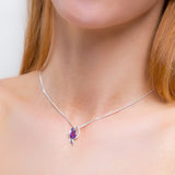 Tulip Flower Necklace in Silver & Amethyst