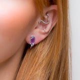 Tulip Flower Stud Earrings Silver and Amethyst
