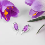 Tulip Flower Stud Earrings Silver and Amethyst