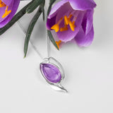 Tulip Flower Necklace in Silver & Amethyst