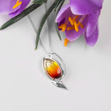 Sunset Tulip Flower Necklace in Silver & Amber