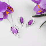 Tulip Flower Necklace in Silver & Amethyst