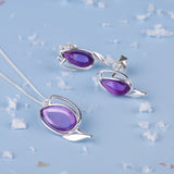 Tulip Flower Necklace in Silver & Amethyst