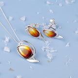 Sunset Tulip Flower Necklace in Silver & Amber