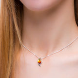 Sunset Tulip Flower Necklace in Silver & Amber