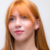 Sunset Tulip Flower Stud Earrings Silver and Amber