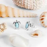 Turtle Stud Earrings in Silver & Larimar