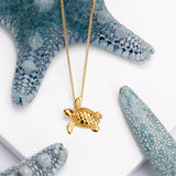 Miniature Sea Turtle Necklace in Silver & 24ct Gold