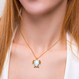 Sea Turtle Necklace in Silver with 24ct Gold and Larimar