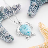Sea Turtle Necklace in Silver and Larimar