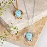 Sea Turtle Necklace in Silver with 24ct Gold and Larimar