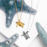 Miniature Sea Turtle Necklace in Silver & 24ct Gold