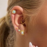 Turtle Stud Earrings in Silver with 24ct Gold & Larimar