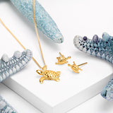 Miniature Sea Turtle Necklace in Silver & 24ct Gold