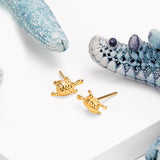 Tortoise / Turtle Stud Earrings in Silver with 24ct Gold