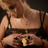 Devine Cross Necklace in Silver 24ct Gold with Peridot & London Blue Topaz