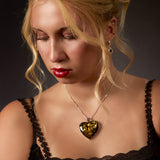 Heart Shape Green Amber and Silver Necklace - Natural Designer Gemstone