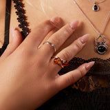 Double Ball Adjustable Ring in Silver & Cognac Amber