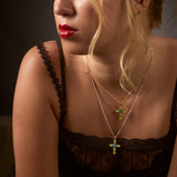 Devine Cross Necklace in Silver 24ct Gold with Peridot & London Blue Topaz