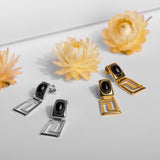 Versace Inspired Greek Earrings in Silver & Black Onyx