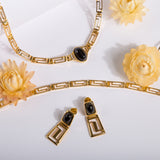 Versace Inspired Greek Earrings in Silver with 24ct Gold & Black Onyx