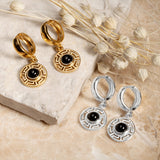 Versace Inspired Greek Circle Earrings in Silver with 24ct Gold & Black Onyx