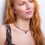 Vintage Inspired Oval Necklace in Silver and Lapis Lazuli