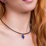 Vintage Inspired Oval Necklace in Silver and Lapis Lazuli