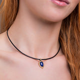 Vintage Inspired Oval Necklace in Silver with 24ct Gold and Lapis Lazuli