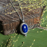 Vintage Inspired Oval Necklace in Silver and Lapis Lazuli