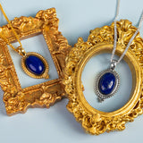 Vintage Inspired Oval Necklace in Silver with 24ct Gold and Lapis Lazuli