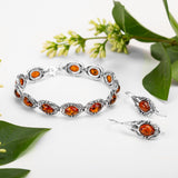 Vintage Style Link Bracelet in Silver and Cognac Amber