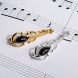 Musical Violin Brooch Silver with 24ct Gold and Black Onyx