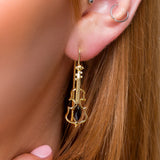 Music Violin Hook Earrings in Silver with 24ct Gold and Black Onyx
