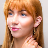 Music Violin Hook Earrings in Silver with 24ct Gold and Black Onyx