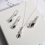Music Violin Necklace in Silver and Black Onyx