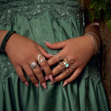 Free Spirit Flower Ring with Ethiopian Opal in Solid 925 Sterling Silver
