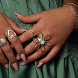 Free Spirit Flower Ring with Ethiopian Opal in Solid 925 Sterling Silver