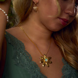 Wildfire Ethiopian Opal Flower Necklace in Solid 925 Sterling Silver & Gold