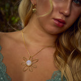 Mystic Flower in Bloom Moonstone Necklace in 925 Sterling Silver and Gold