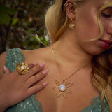 Mystic Flower in Bloom Moonstone Necklace in 925 Sterling Silver and Gold