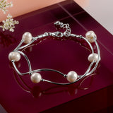 Waved Bracelet in Silver and Pearl