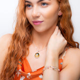 Weaved Bangle in Silver and Rose Quartz