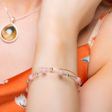 Weaved Bangle in Silver and Rose Quartz