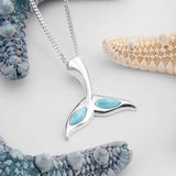 Whale / Dolphin Tail Necklace in Silver & Larimar